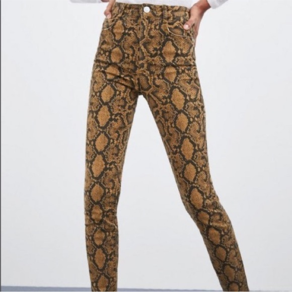 Zara Denim - NWT Zara Brown Python Snake Print Stretch High Rise Skinny Jeans Womens Size 4